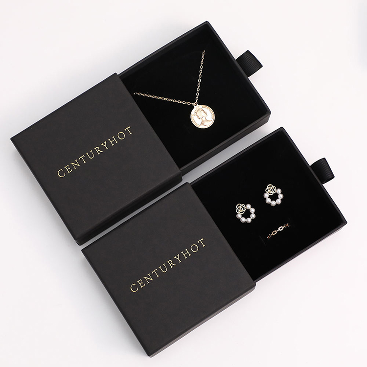 Custom Logo Paper Jewelry Drawer Box with Ribbon Handle