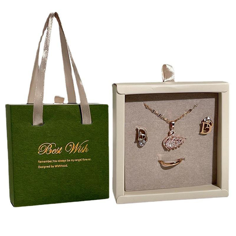 New design creative paper jewelry box packaging with satin handle